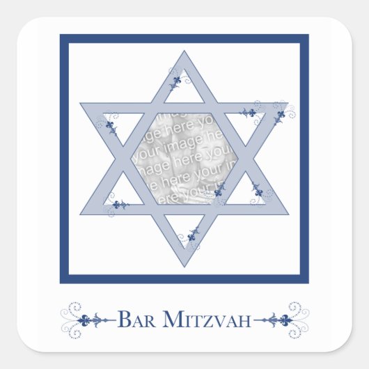 bar mitzvah ( ster van david elegance foto gift ) vierkante sticker (Voorkant)