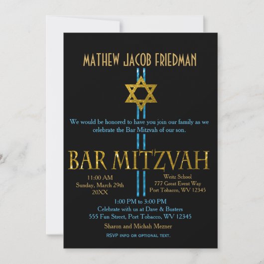 Bar Mitzvah | Ster van David | Zwart Kaart (Voorkant)