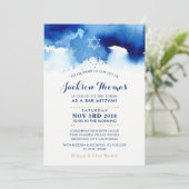 BAR MITZVAH sterrenmodern blauw waterverf uitnodig Kaart (Staand voorkant)