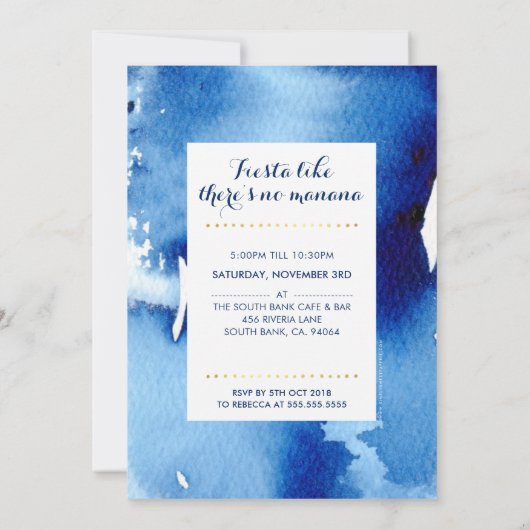 BAR MITZVAH sterrenmodern blauw waterverf uitnodig Kaart (Achterkant)