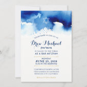 BAR MITZVAH sterrenmodern blauw waterverf uitnodig Kaart (Voorkant)