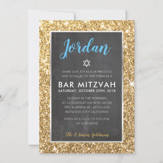BAR MITZVAH stoere krijtbord gouden glitter uitnod Kaart (Voorkant)