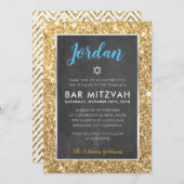BAR MITZVAH stoere krijtbord gouden glitter uitnod Kaart (Voorkant / Achterkant)