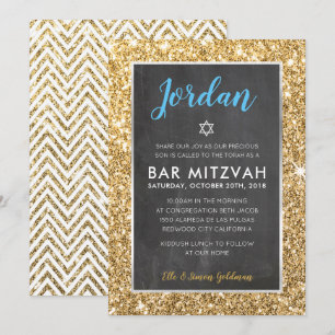 BAR MITZVAH stoere krijtbord gouden glitter uitnod Kaart