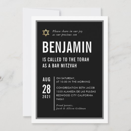 BAR MITZVAH stoere moderne typografie zwart wit Kaart (Voorkant)