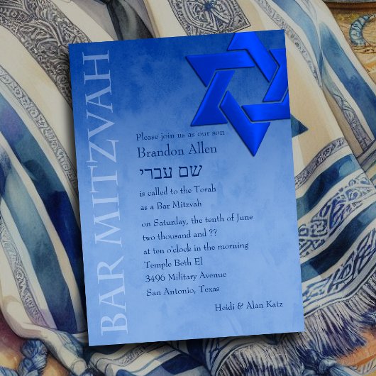 Bar Mitzvah Stylish Blue Star van David Ombre Kaart