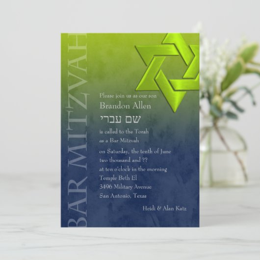 Bar Mitzvah Stylish Lime Green Star van David Ombr Kaart (Staand voorkant)
