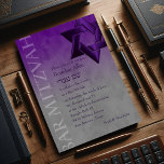 Bar Mitzvah Stylish Paars Star van David Ombre Kaart<br><div class="desc">Bar Mitzvah Stijlvolle Paarse Star van David Ombre Bar Mitzvah en Bat Mitzvah uitnodigingssets ontworpen door Umua. Gedrukt en verzonden door Zazzle of haar partners.</div>