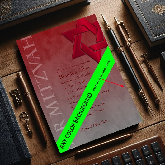 Bar Mitzvah Stylish Red Star van David Ombre Kaart