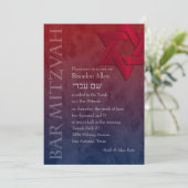 Bar Mitzvah Stylish Red Star van David Ombre Kaart (Staand voorkant)