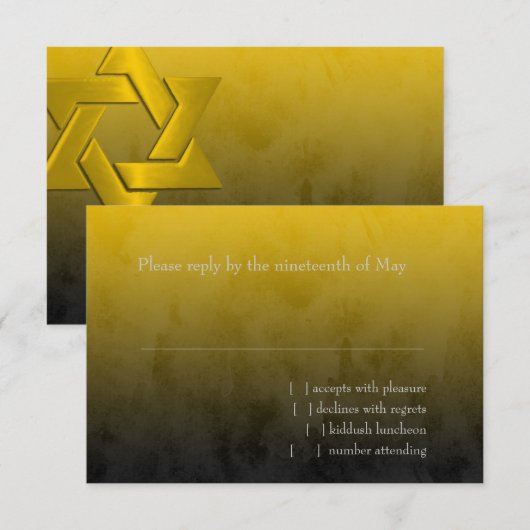 Bar Mitzvah Stylish Yellow Star van David Ombre RSVP Kaartje (Voorkant / Achterkant)