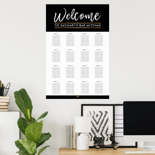 BAR MITZVAH TABEL PLAN 16 tabellen modern zwart Poster (Thuiskantoor)