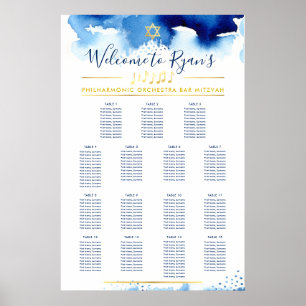 BAR MITZVAH TABEL PLAN gouden ster blauwe waterver Poster