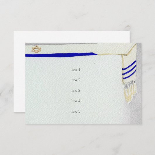 Bar Mitzvah Talit in Waterverf Reception Kaart (Voorkant / Achterkant)