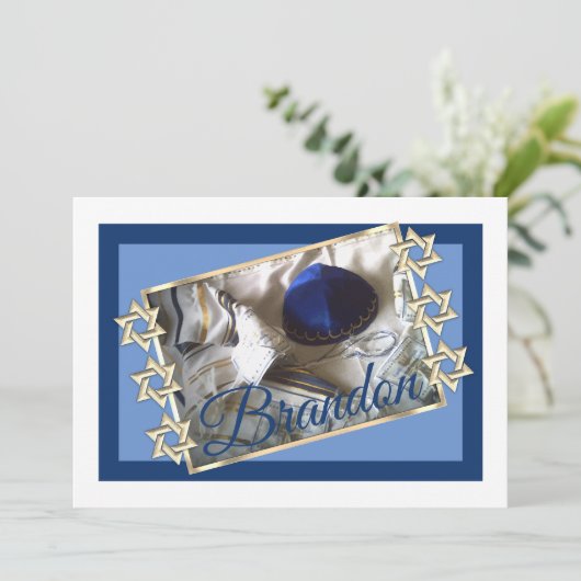 Bar Mitzvah Tallit en Kippah Kaart (Staand voorkant)