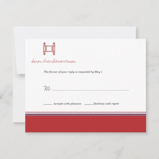 Bar Mitzvah Torah Crimson Reply Card Uitnodiging (Voorkant)