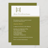 Bar Mitzvah Torah Olive Green Invitation Kaart (Voorkant / Achterkant)