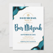Bar Mitzvah Turquoise Agaat Script Hebreeuws Naam Kaart (Voorkant)