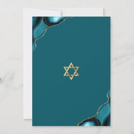 Bar Mitzvah Turquoise Agaat Script Hebreeuws Naam Kaart (Achterkant)