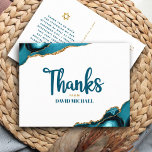 Bar Mitzvah Turquoise Agate Bold Script Hartelijk  Briefkaart<br><div class="desc">Zorg ervoor dat je favoriete Bar Mitzvah zijn waardering show aan iedereen die zijn mijlpaal steunde! Verstuur dit coole, unieke, moderne, gepersonaliseerde dankjewel briefkaart. Turquoise blauw handgeschreven script en bold, sans serif typografie bedekt een eenvoudige, schone witte achtergrond met turquoise blauw grijze rotsen voorzien van faux gouden aderen. Een faux...</div>