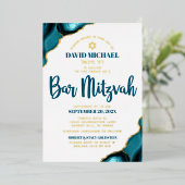 Bar Mitzvah Turquoise Agate Bold Script Real Gold Folie Uitnodiging (Staand Voorkant)