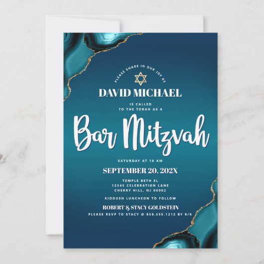Bar Mitzvah Turquoise Ombre Agate Modern Script Kaart (Voorkant)