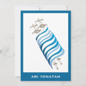 Bar Mitzvah Uitnodiging Ari Yonatan Torah Blue (Voorkant)