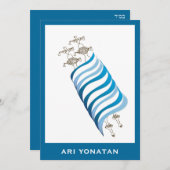 Bar Mitzvah Uitnodiging Ari Yonatan Torah Blue (Voorkant / Achterkant)