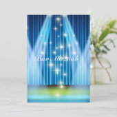 Bar Mitzvah uitnodiging, blauw verlicht podium Kaart (Staand voorkant)
