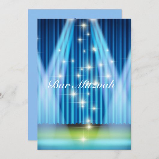 Bar Mitzvah uitnodiging, blauw verlicht podium Kaart (Voorkant / Achterkant)