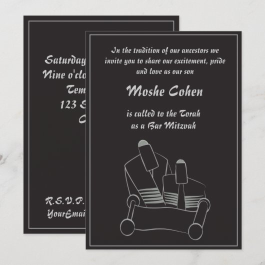 Bar Mitzvah Uitnodiging - Het lezen van de Torah (Voorkant / Achterkant)