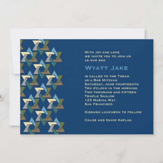 Bar Mitzvah Uitnodiging joodse sterren Blauw (Voorkant)
