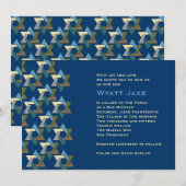 Bar Mitzvah Uitnodiging joodse sterren Blauw (Voorkant / Achterkant)