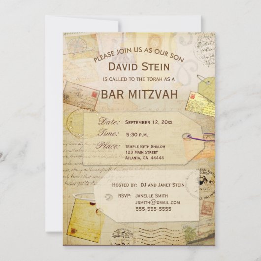 Bar Mitzvah Uitnodiging met een reisthema (Voorkant)