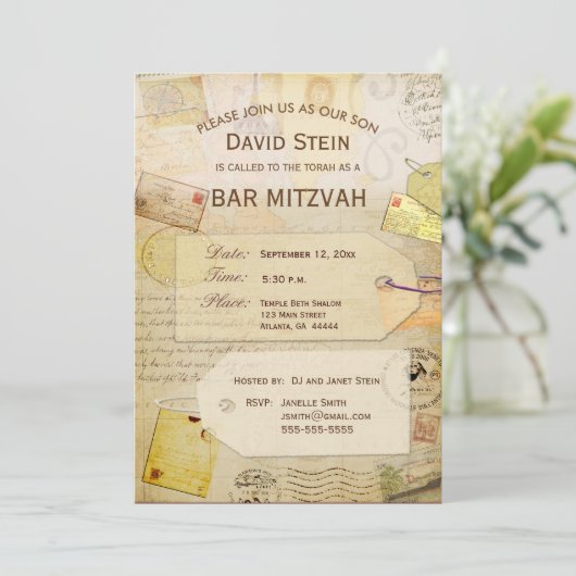 Bar Mitzvah Uitnodiging met een reisthema (Staand voorkant)