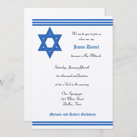 Bar Mitzvah Uitnodiging - Silver Metallic Uitnodig (Voorkant / Achterkant)