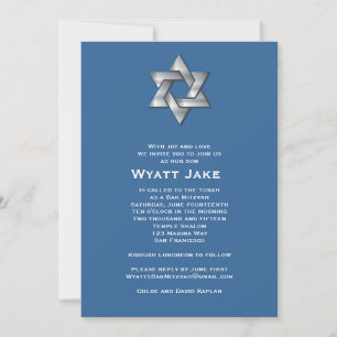Bar Mitzvah Uitnodiging Wyatt Jewish Star Blue