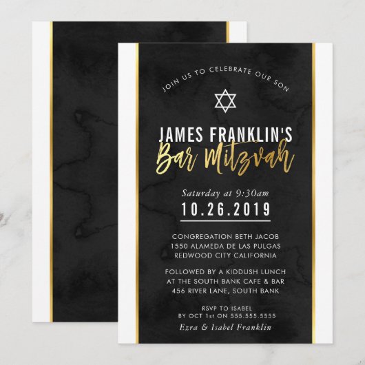 BAR MITZVAH vet zwart waterverf gouden script Kaart (Voorkant / Achterkant)