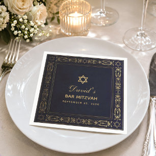 Bar Mitzvah Vintage Elegant Navyblauw Gouden Ster Servet