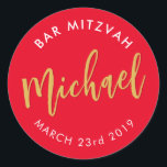 BAR MITZVAH voorstander van moderne rood goud kall Ronde Sticker<br><div class="desc">door een kat massard Sticker-zegel voor de Bar van uw kind / Bat Mitzvah - gebruik als envelopzegels of gunt om de receptie op te kleden.</div>
