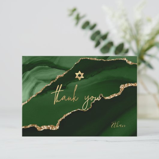 Bar Mitzvah Waterverf Green Agate Dank u   Bedankkaart (Staand voorkant)
