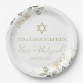 Bar Mitzvah Waterverf Papier Borden | Eucalyptus Papieren Bordje (Voorkant)