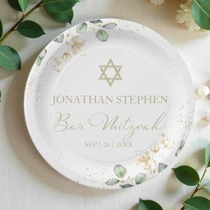 Bar Mitzvah Waterverf Papier Borden   Eucalyptus Papieren Bordje