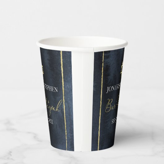 Bar Mitzvah Waterverf Papier Cups | Abstract blauw Papieren Bekers (Rechts)