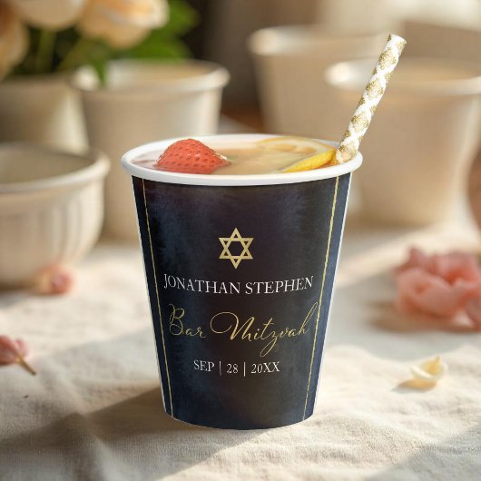 Bar Mitzvah Waterverf Papier Cups | Abstract blauw Papieren Bekers