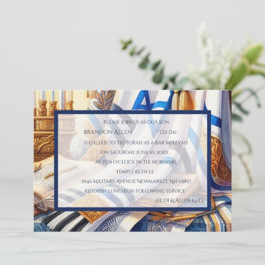 Bar Mitzvah Waterverf Tallit 3 Kaart (Staand voorkant)