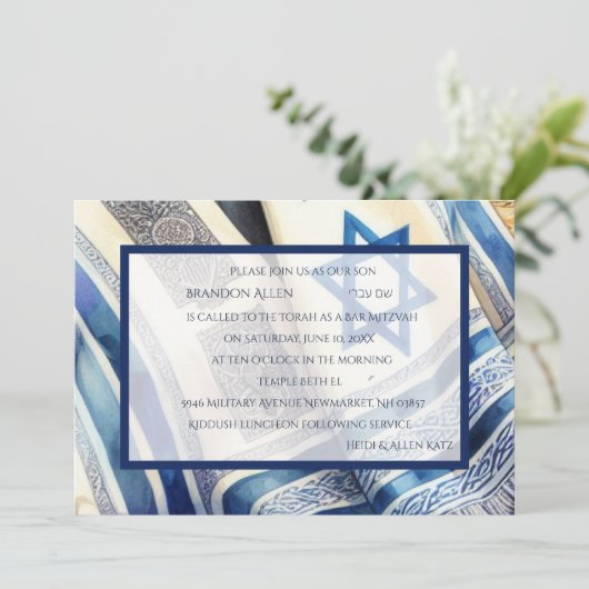 Bar Mitzvah Waterverf Tallit Kaart (Staand voorkant)