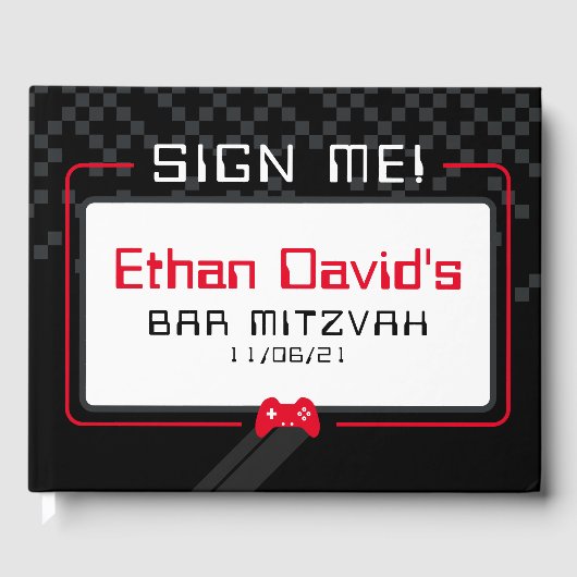 BAR MITZVAH WELKOM gamer cool trendy zwart rood Gastenboek (Voorkant)