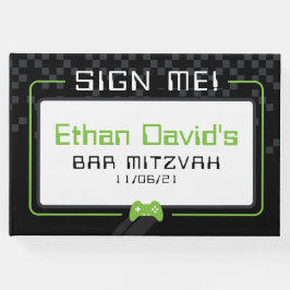 BAR MITZVAH WELKOM gamer cool zwart limoengroen Gastenboek