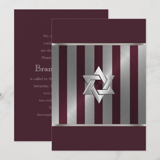 Bar Mitzvah Wine en Silver Stripe Kaart (Voorkant / Achterkant)